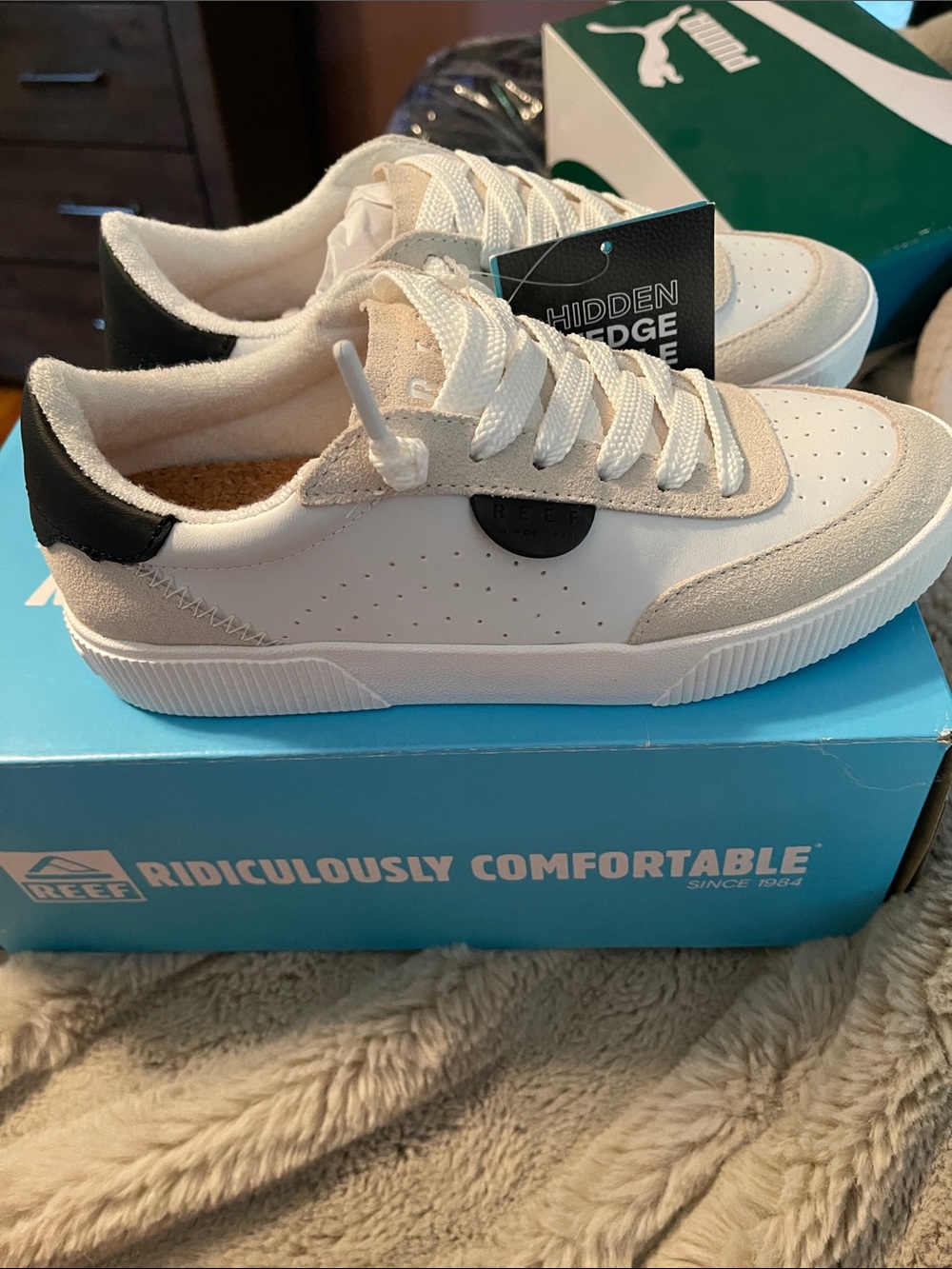 New lay day seas REEF hidden wedge insole sneakers in white leather size 7 NIB - Picture 5 of 6